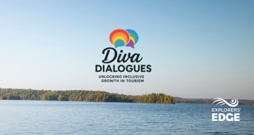 Diva Dialogues logo overtop of a image with a lake and land in the distance