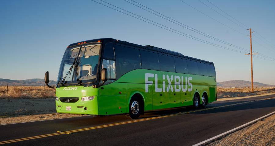 Green bus on highway