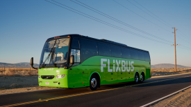 Green FlixBus bus on highway