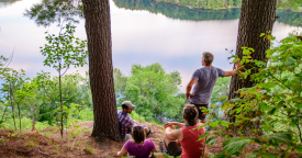 Hikers on trail view point