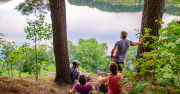 Hikers on trail view point